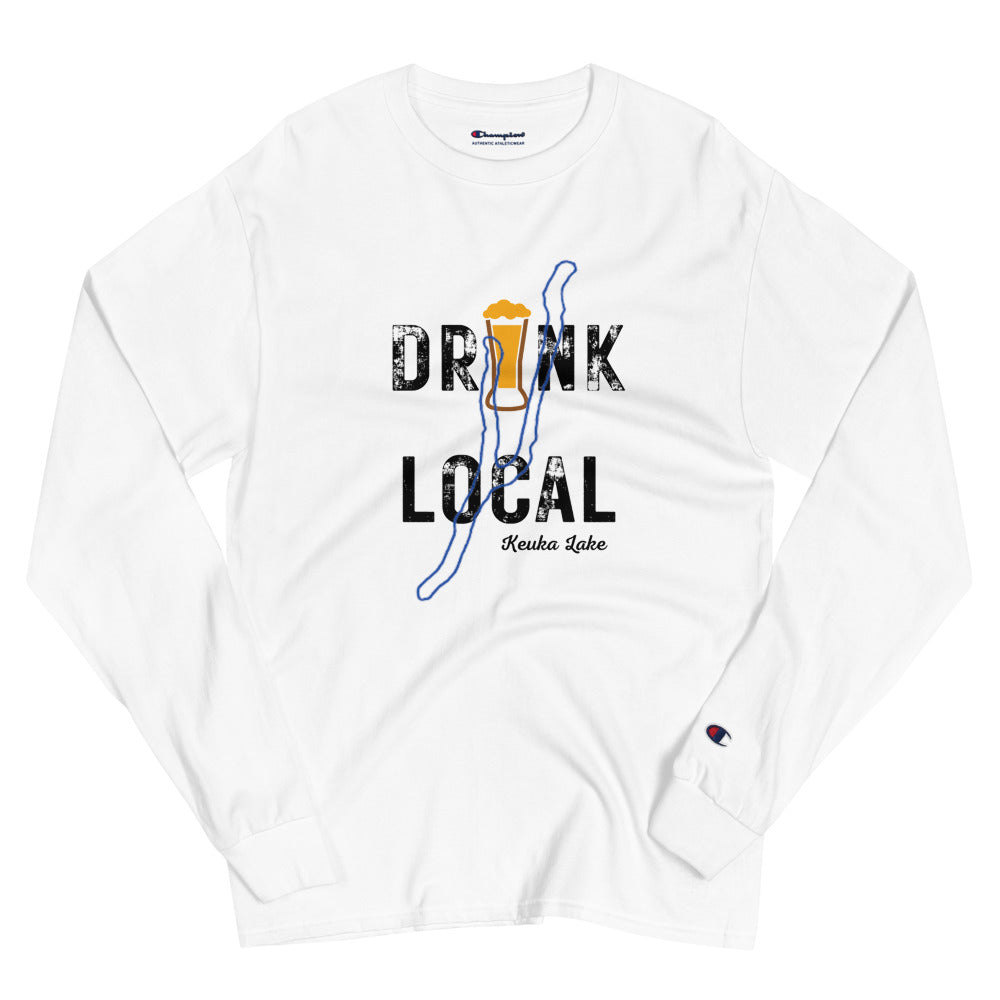 Men's Champion Long Sleeve Shirt Drink Local Keuka Lake Beer Brewery Finger Lakes Wine Winery Wine Country New York