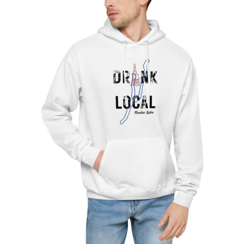 Unisex fleece hoodie Drink Local Keuka Lake Finger Lakes New York Wine Winery
