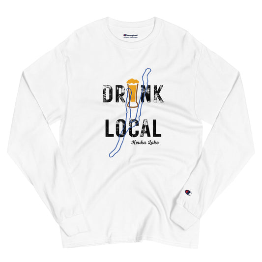 Men's Champion Long Sleeve Shirt Drink Local Keuka Lake Beer Brewery Finger Lakes Wine Winery Wine Country New York