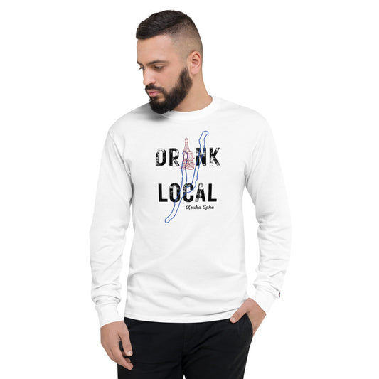 Men's Champion Long Sleeve Shirt Drink Local Keuka Lake Finger Lakes Wine Winery Wine Country New York