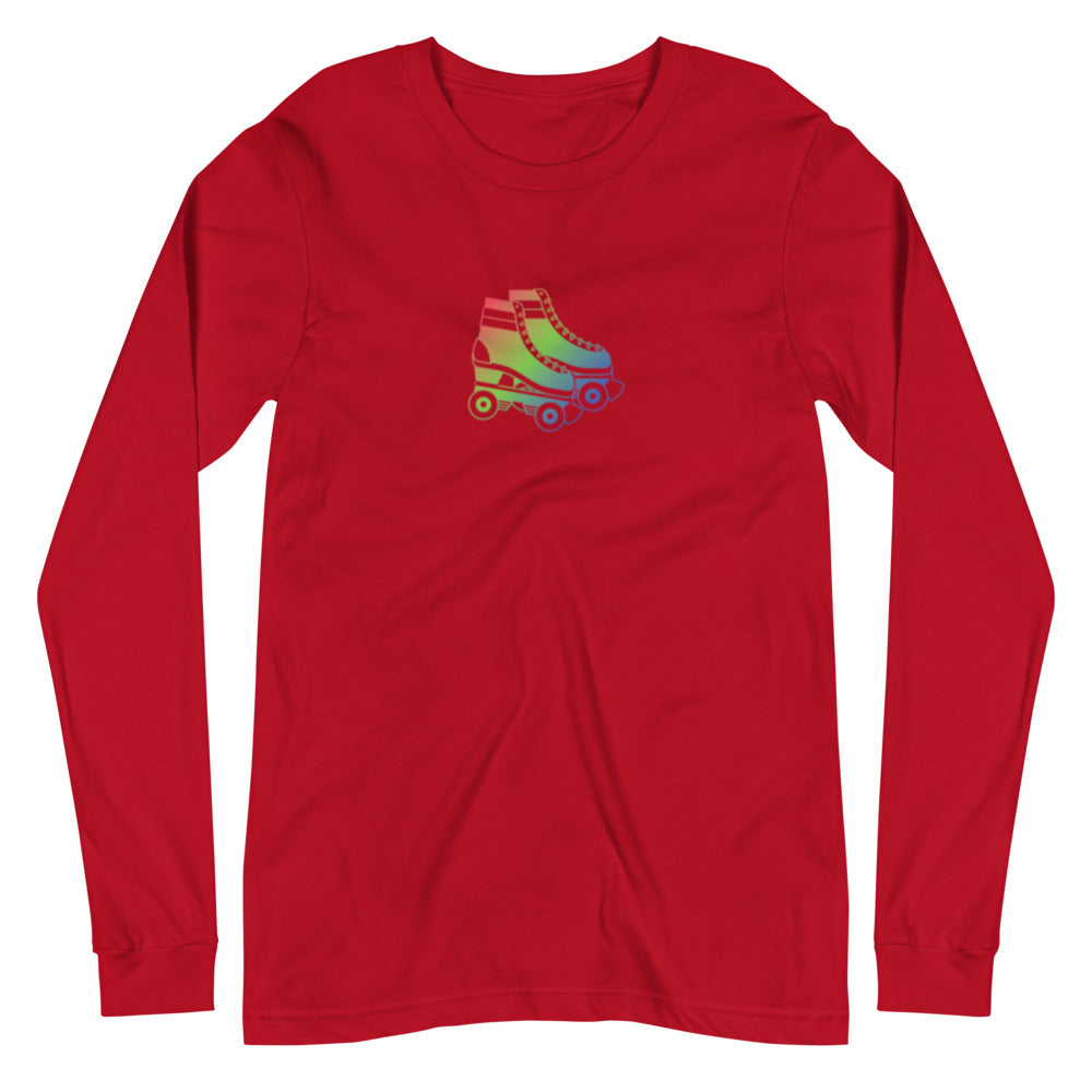 Unisex Long Sleeve Tee Rollerskates Roller Rink Disco Retro