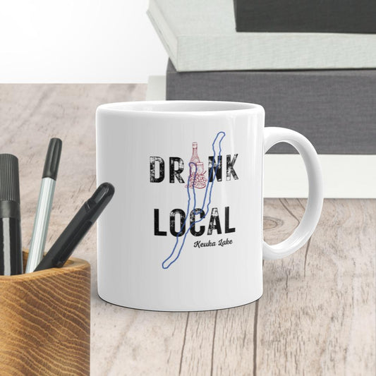 White glossy mug Drink Local Keuka Lake Finger Lakes Wine Winery Wine Country New York Statee