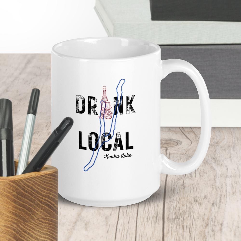 White glossy mug Drink Local Keuka Lake Finger Lakes Wine Winery Wine Country New York Statee